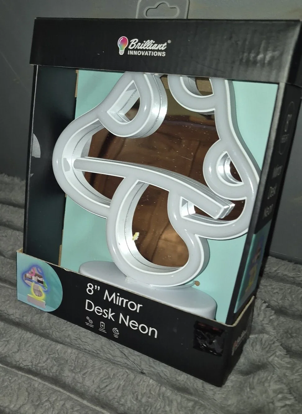 White Neon Mirror Desk Decor